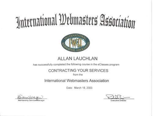 IWA Contracting your Services Certificate
