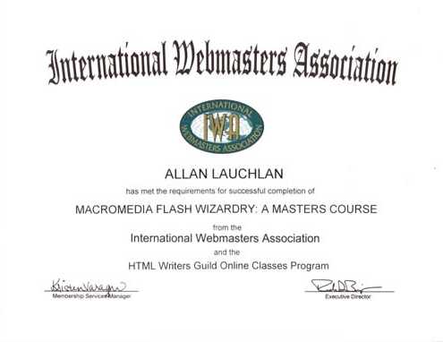 IWA Macromedia Flash Wizardry A Masters Course Certificate