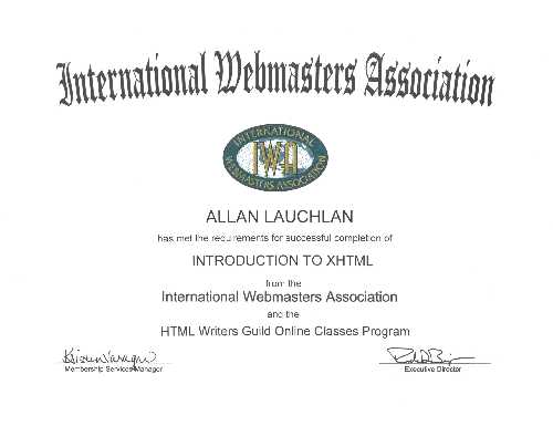 IWA XHTML Certificate